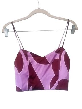 House of Harlow 1960 Cami Crop Top Retro Burgundy/Purple Print Satin Size S NWT